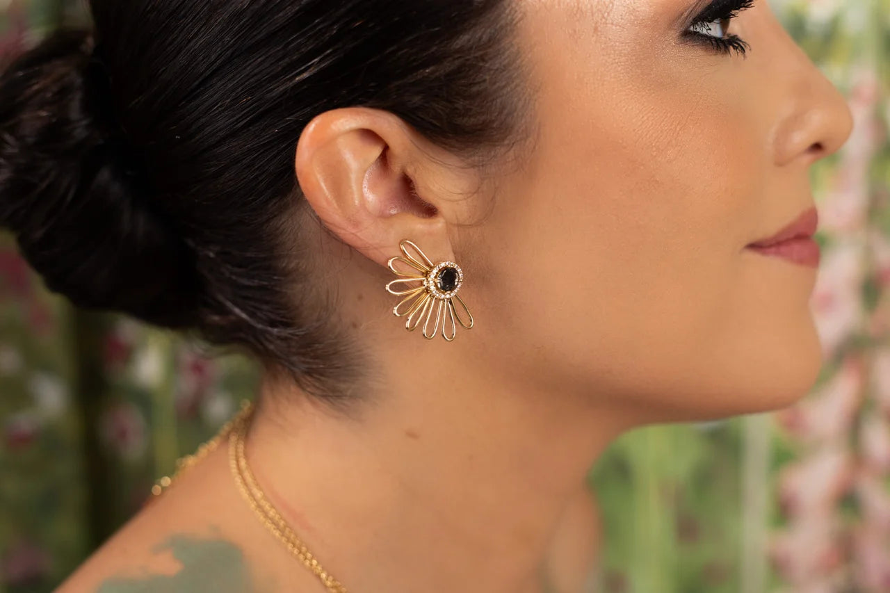 Margie Earrings – Wire Flower with Gray Crystal Center and Zirconias
