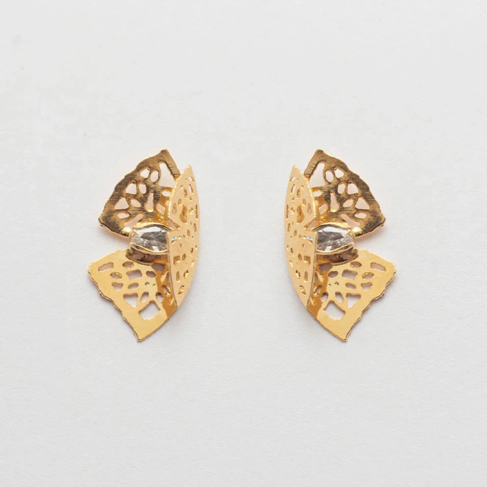 Mini Crystal Butterfly Earrings with Gold Plating