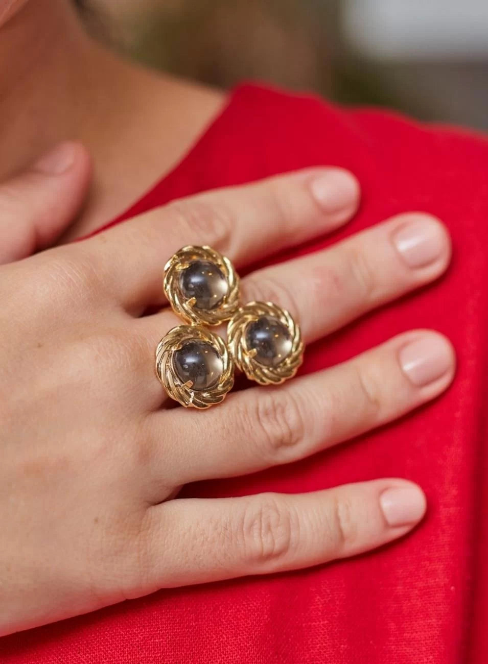SPINNER RING GRAY RESIN GOLD PLATED