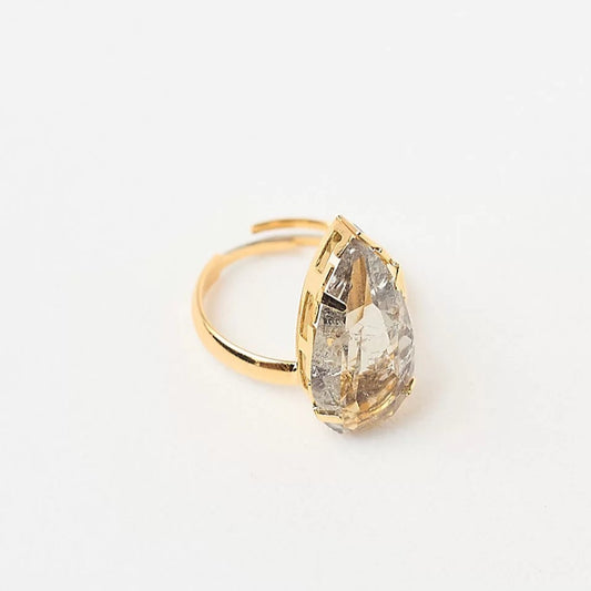 OLIVIA RING GRAY TEARDROP CRYSTAL GOLD PLATED