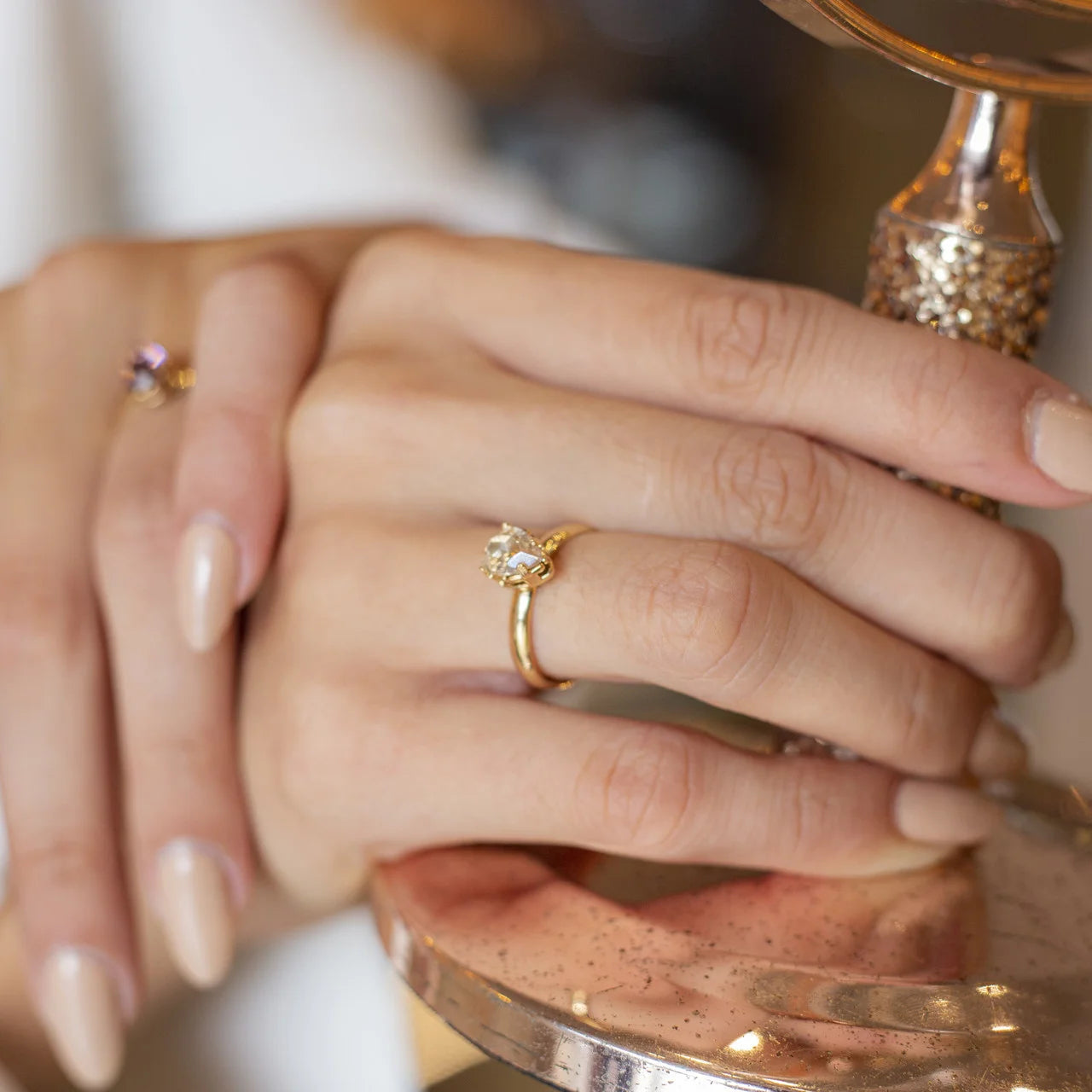 LIGHT PINK DROPLET SOLITAIRE RING - GOLD PLATED