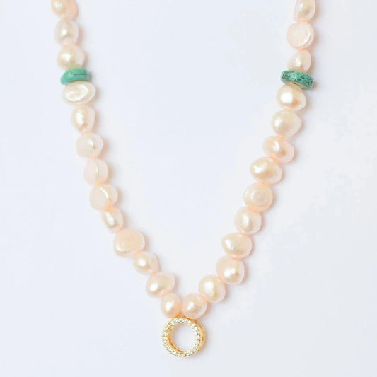 OASIS NECKLACE — ROSE CULTURED PEARLS, ZIRCONIA, GOLD PLATING