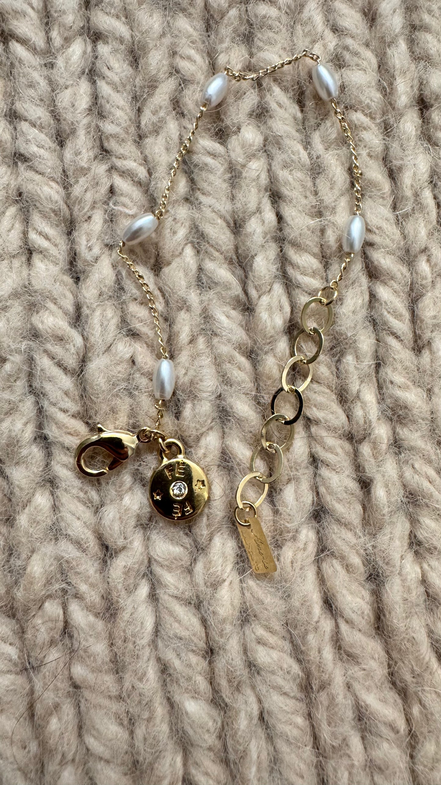 Ariel Bracelet with Pearls, Pendant, and Gold-Filled Clasp