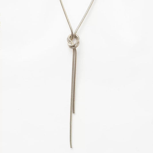 WHITE RHODIUM PLATED KNOT TIE NECKLACE