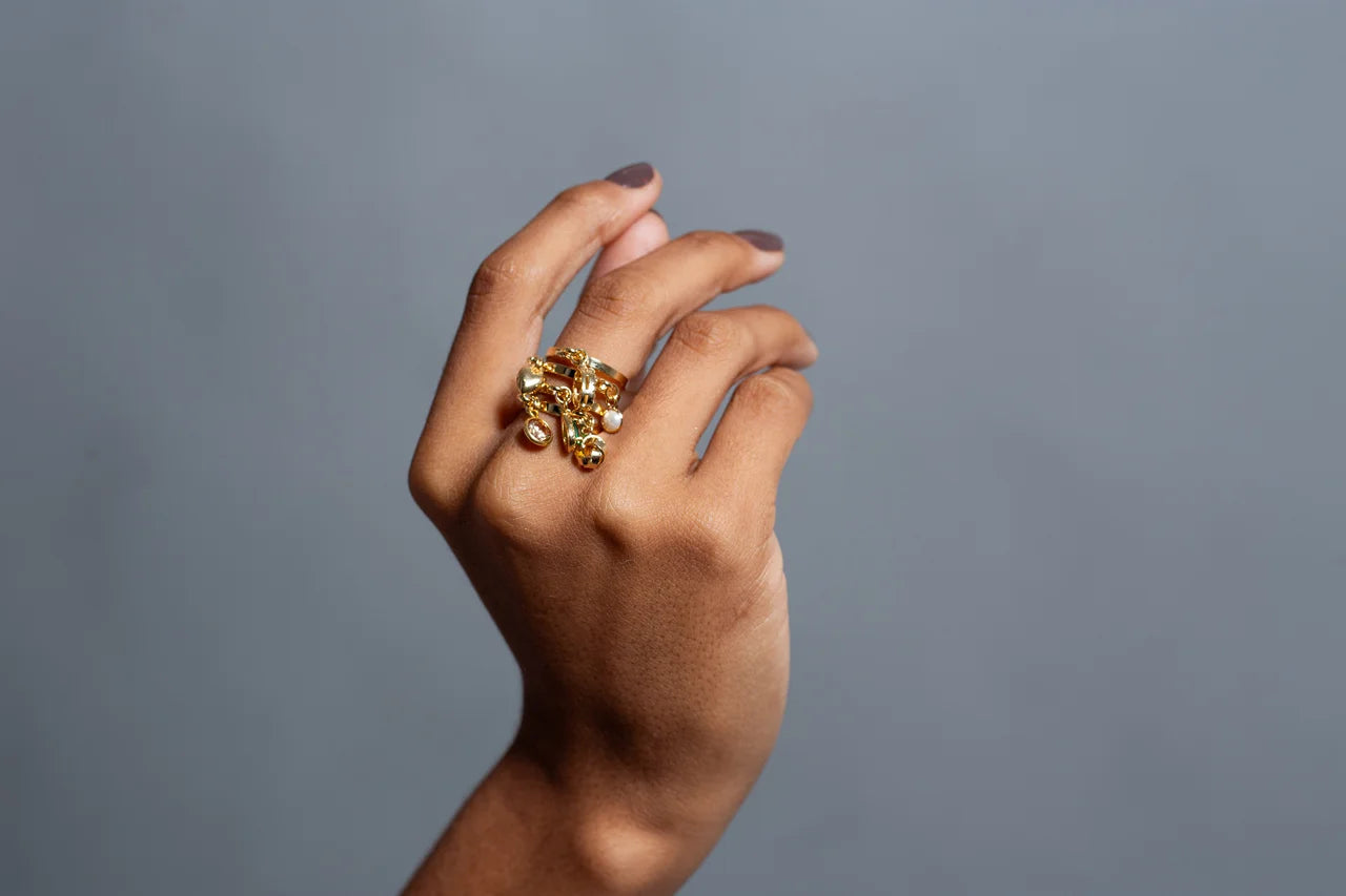 DANGLING CHARM RING — OUR LADY OF GRACES WITH GOLD PLATING