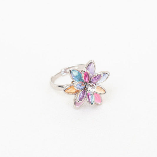 COLORED DAISY FLOWER RING WHITE RHODIUM PLATING