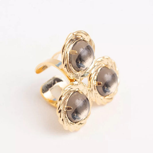 SPINNER RING GRAY RESIN GOLD PLATED