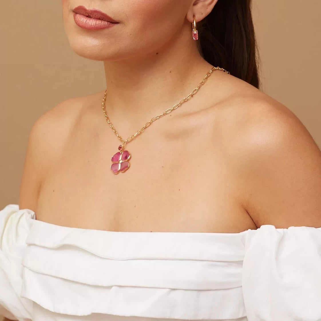 Pink Agate Gold Plating Necklace