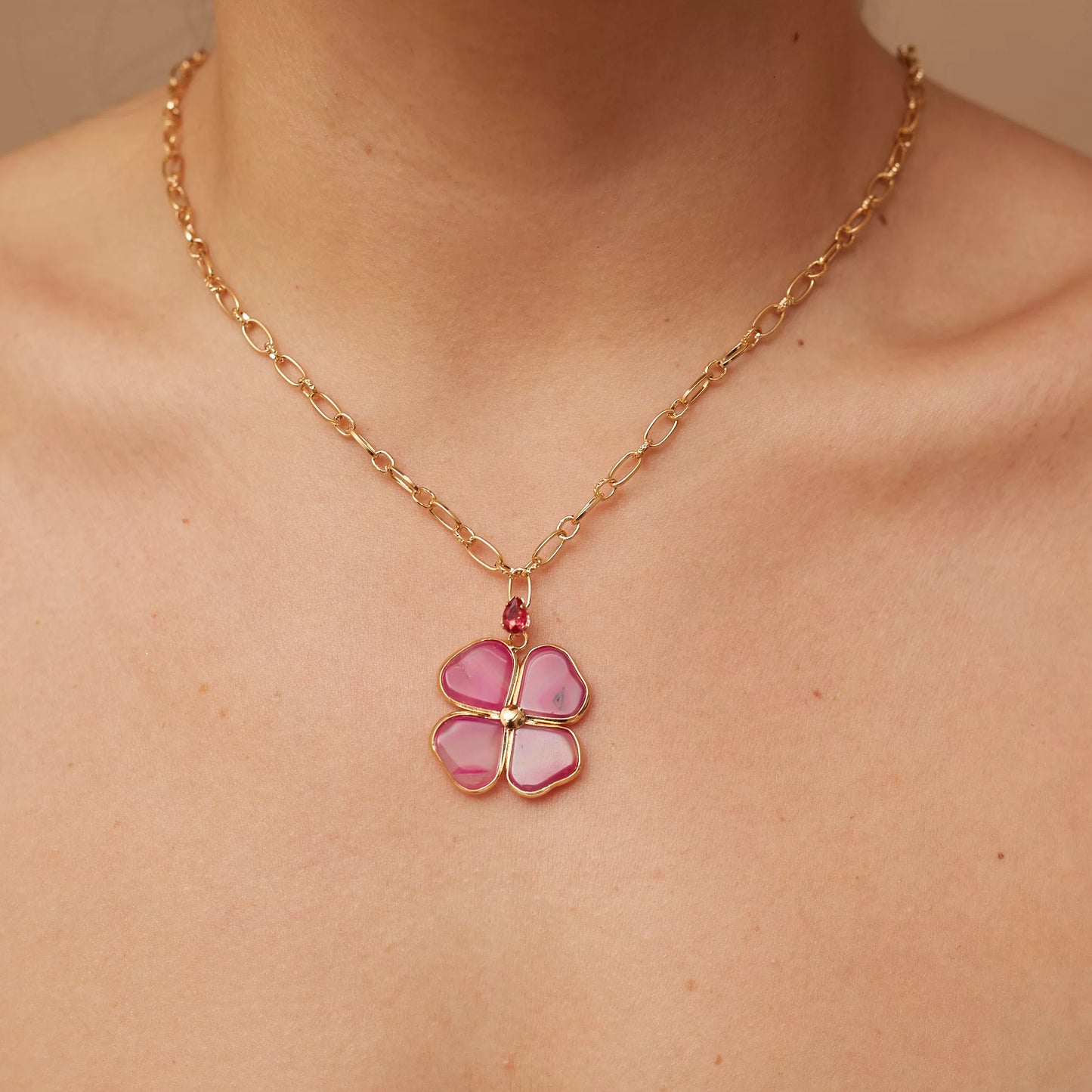 Pink Agate Gold Plating Necklace