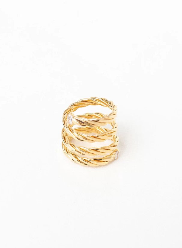 BRAIDED RING GOLD PLATED ZIRCONIA