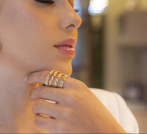 BRAIDED RING GOLD PLATED ZIRCONIA