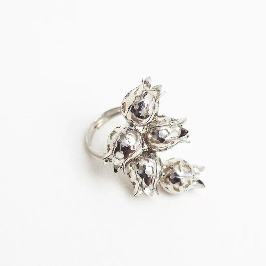 TULIP RING RHODIUM PLATED