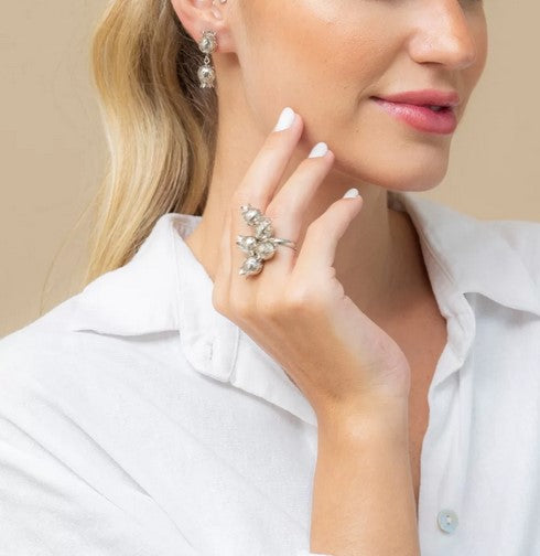 TULIP RING RHODIUM PLATED