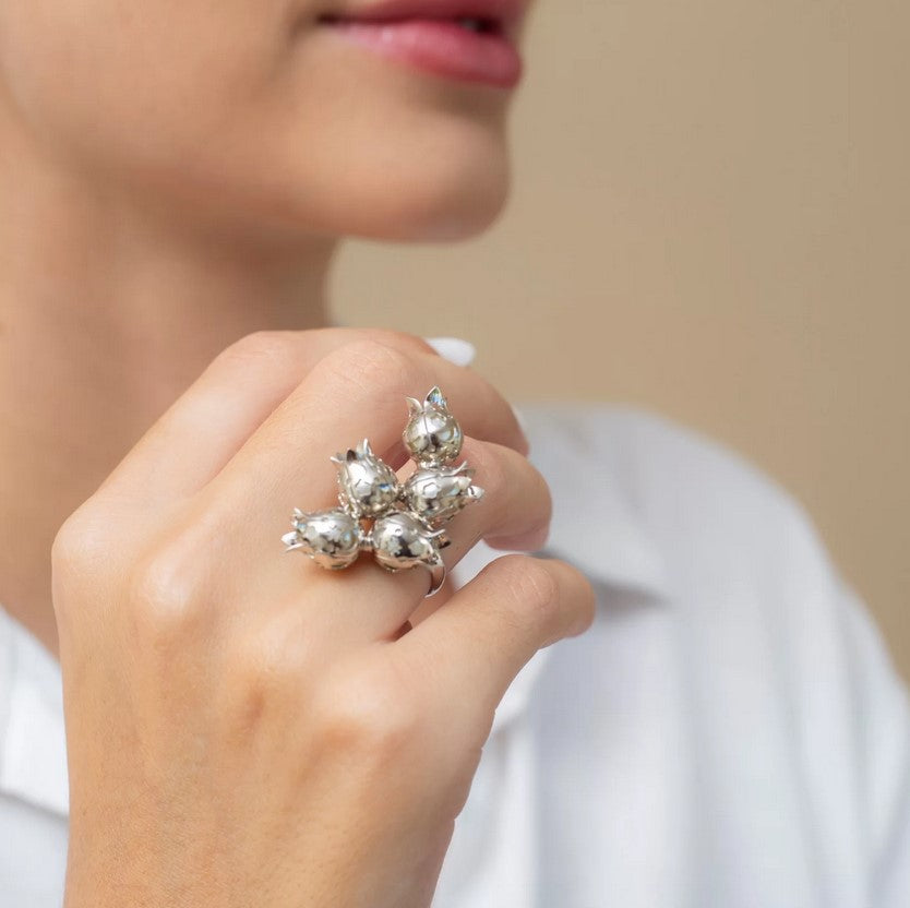 TULIP RING RHODIUM PLATED