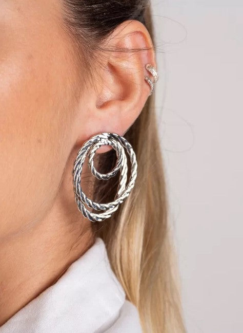 Earrings Carolina 3 Links White Rhodium Plating