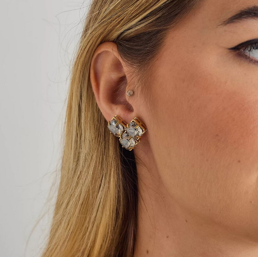 Orion earrings adorned with gray crystal, gold-plated