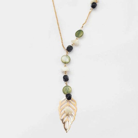 GREEK NECKLACE PENDANT HOLLOW LEAF GOLD PLATED