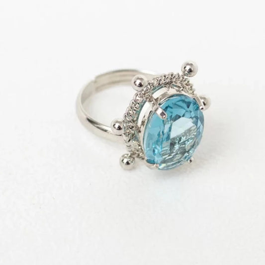 Blue Dots Ring White Rhodium Plated