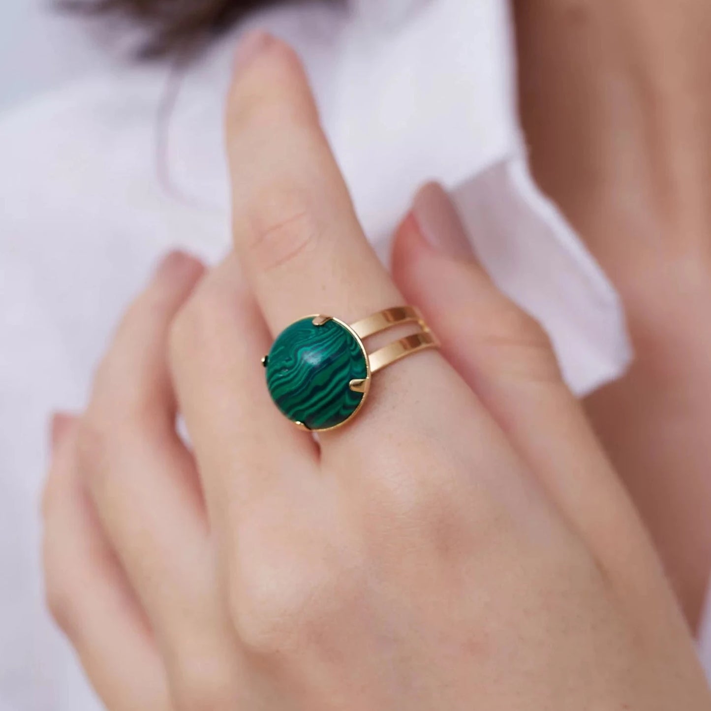 Malachite Ring Gold Plating