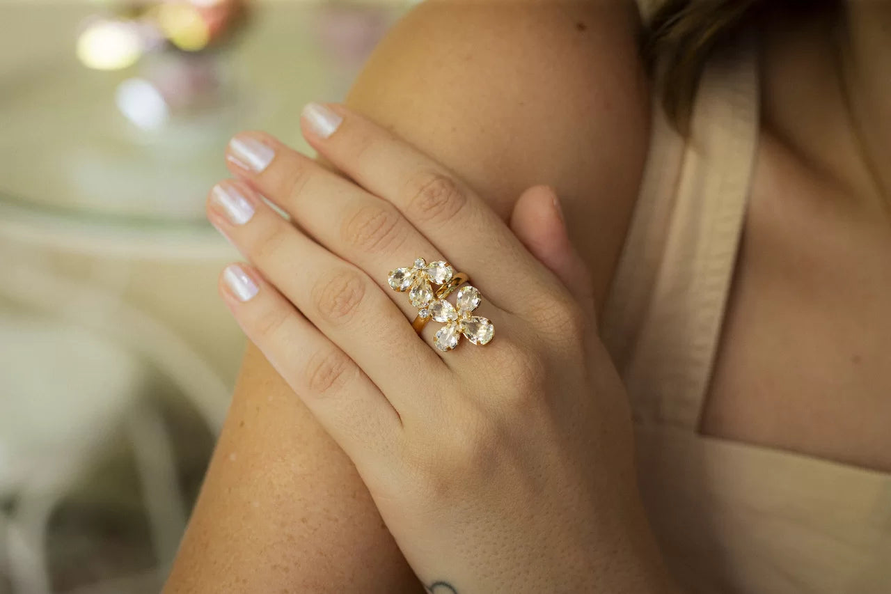 FLORATA RING CLEAR CRYSTAL GOLD PLATING