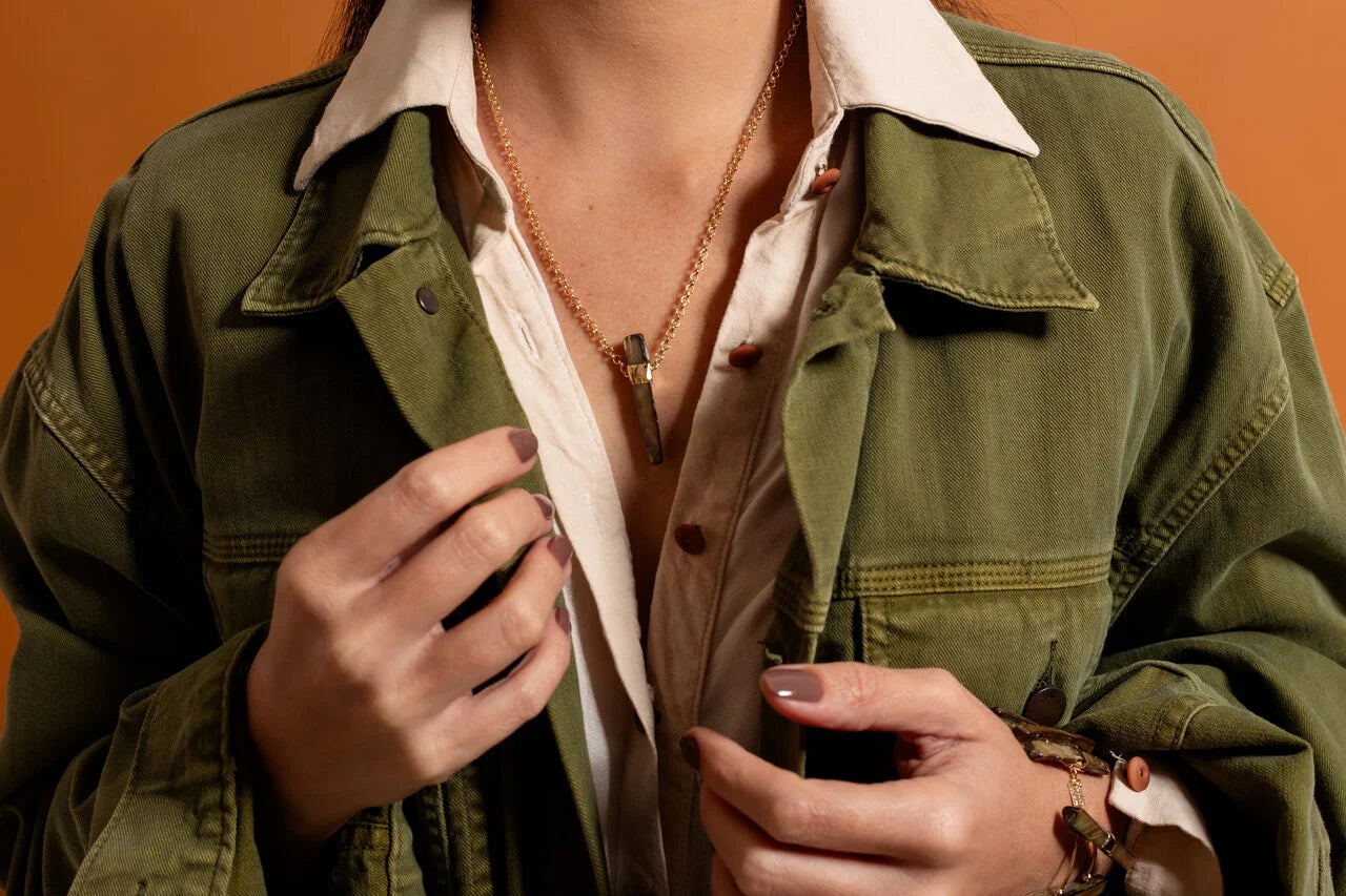 Serenity Necklace in Pistachio Green with Gold Plating