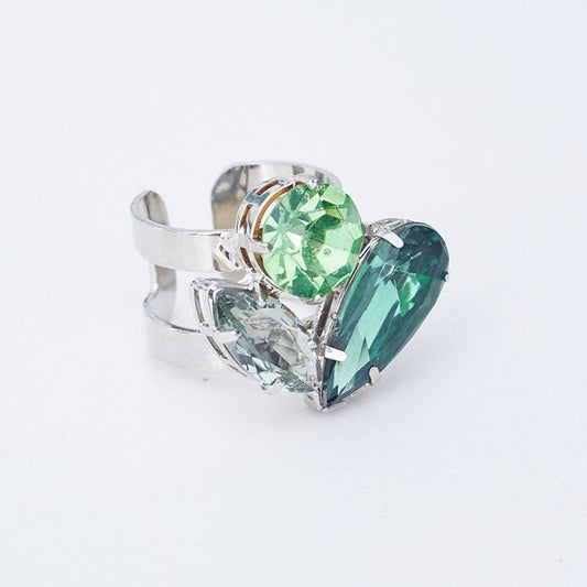 Blair Green Ring White Rhodium Plated