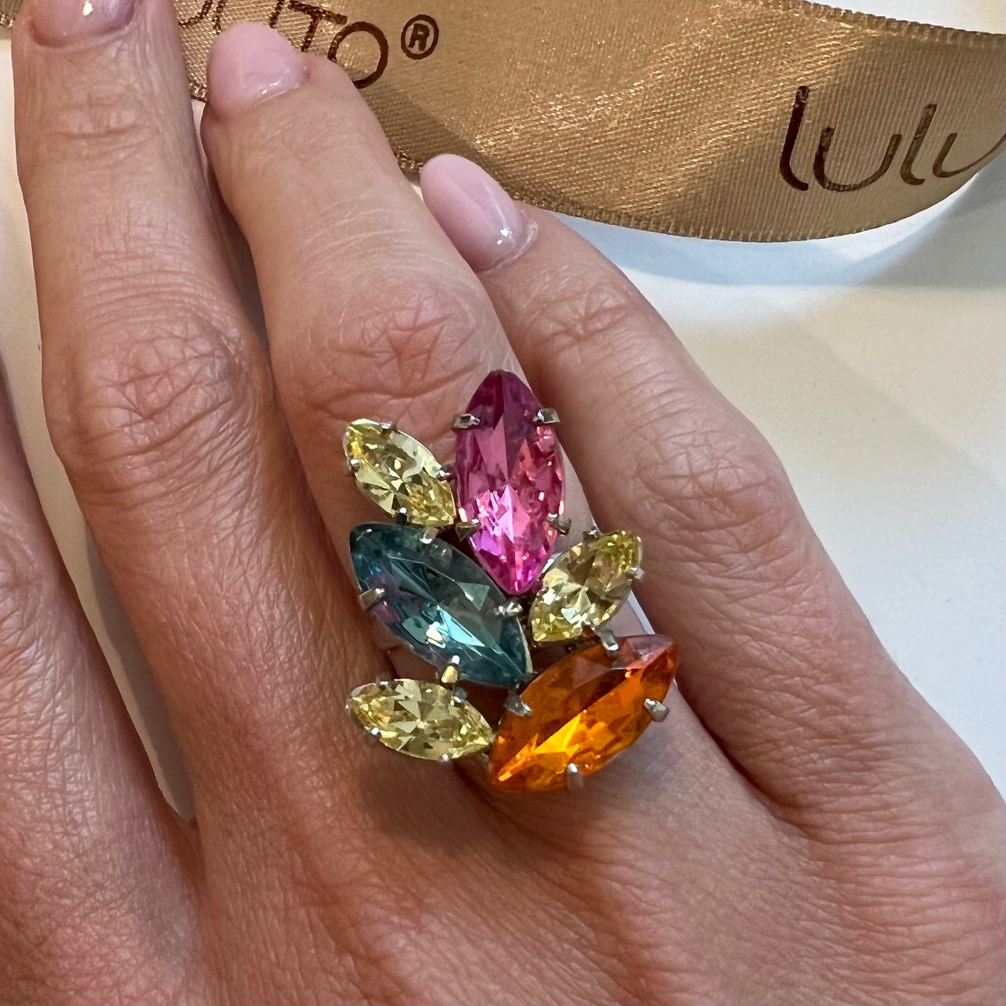 Vitta Crystals Ring White Rhodium Plated