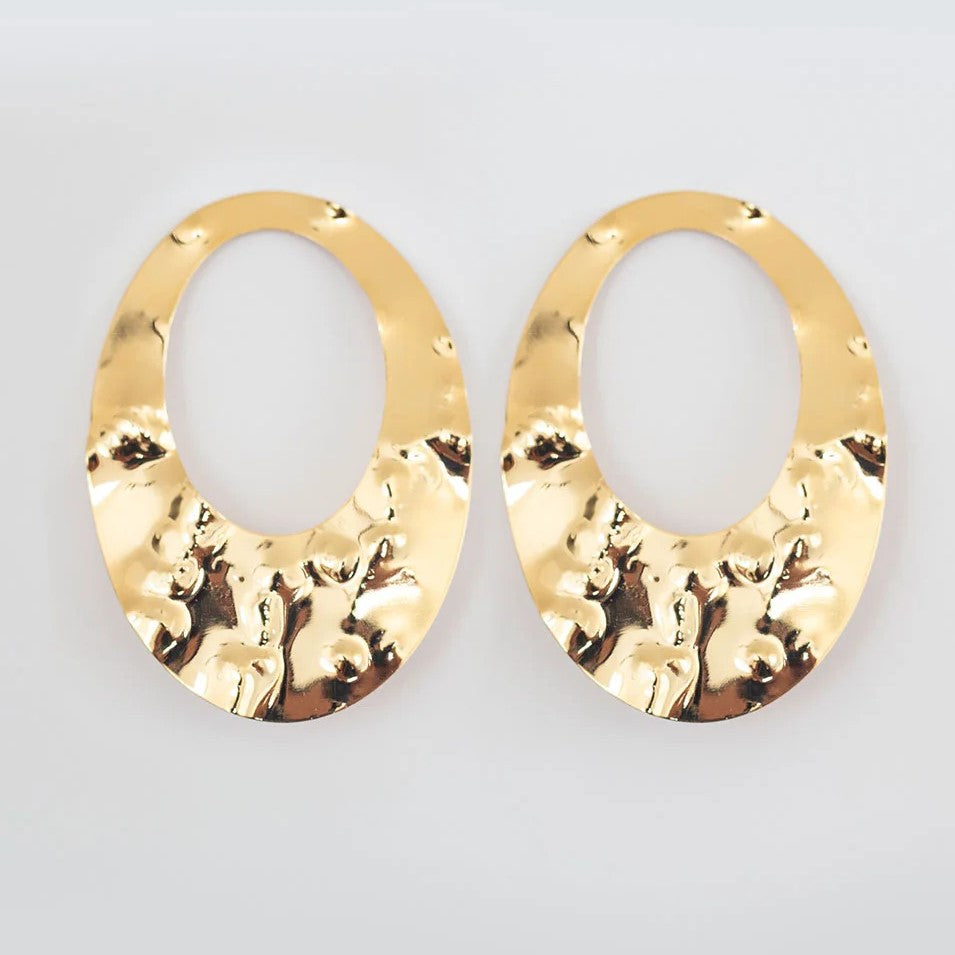 Natasha Earrings with Hammered Oval Disc and Gold Plating