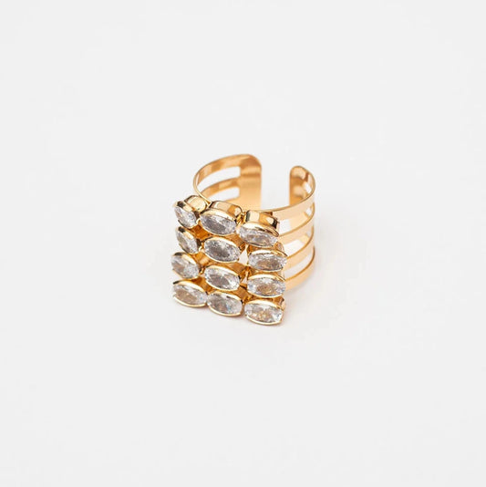 Celebre Gold Plated Ring with Clear Crystals