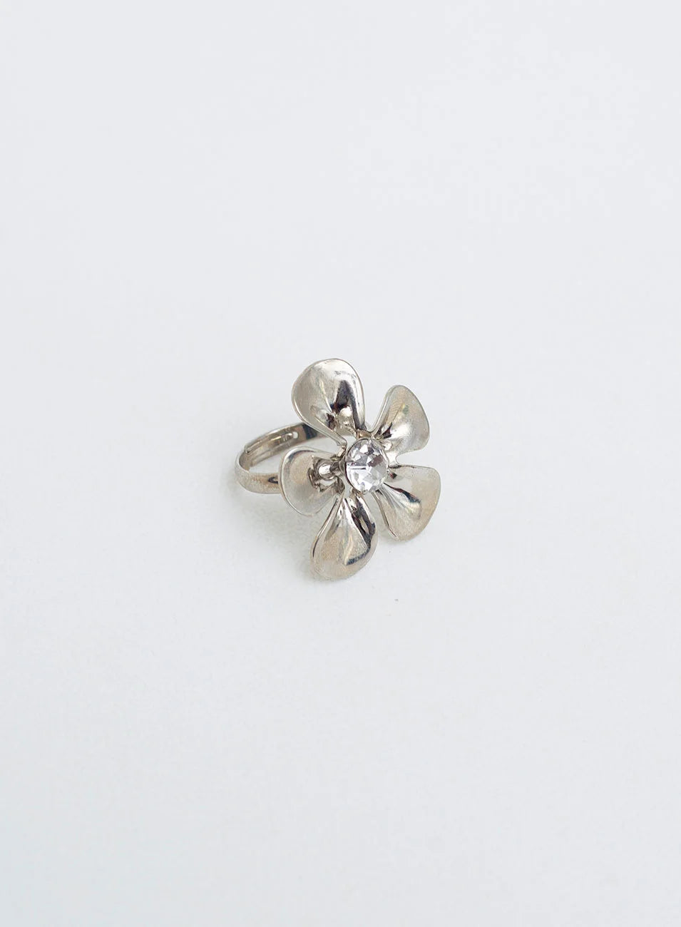 FLORAL BASE RING WITH CRYSTAL - WHITE RHODIUM PLATED