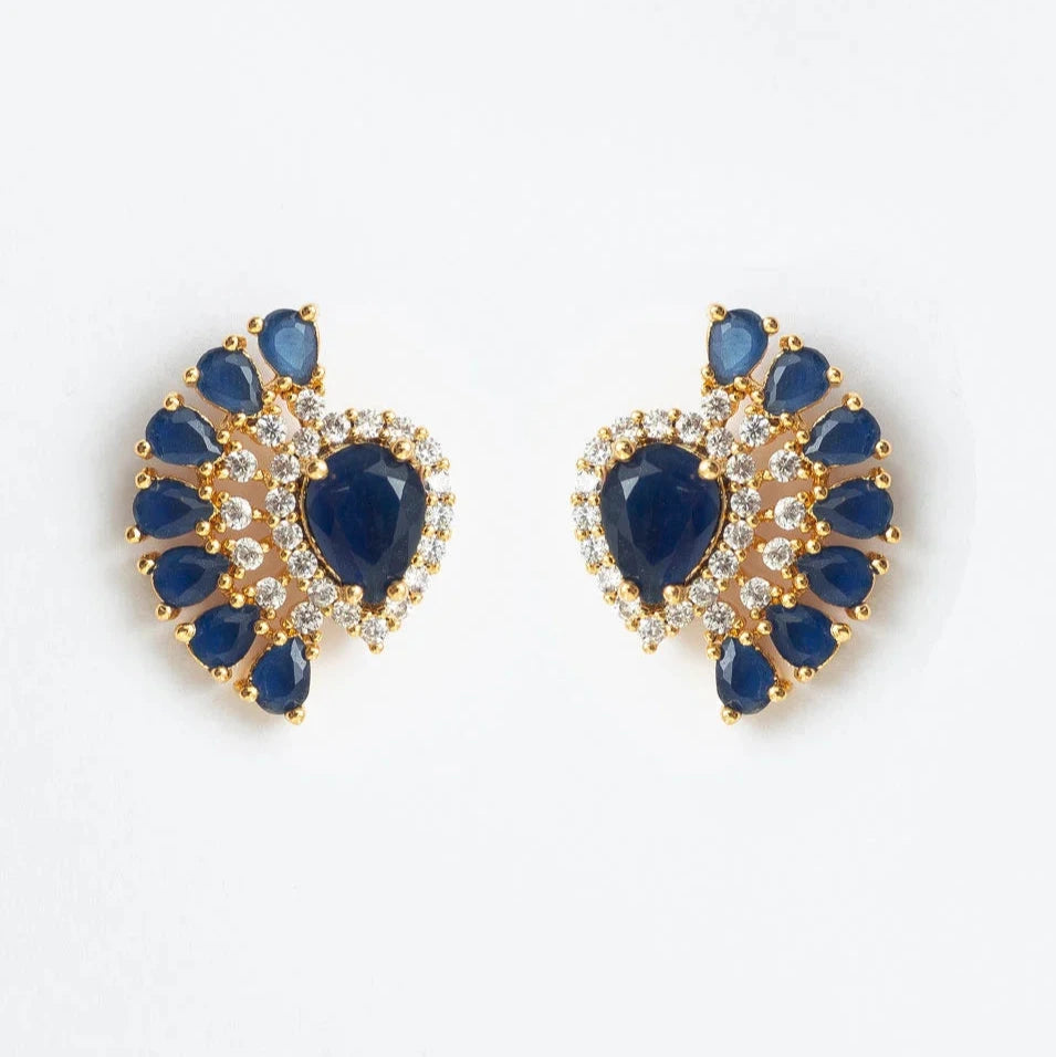 MAREZA EARRINGS WITH BLUE DROPS AND MINI ZIRCONS GOLD PLATED