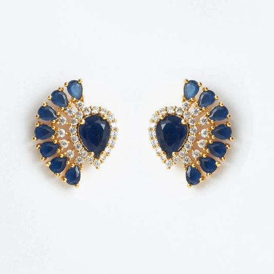 MAREZA EARRINGS WITH BLUE DROPS AND MINI ZIRCONS GOLD PLATED