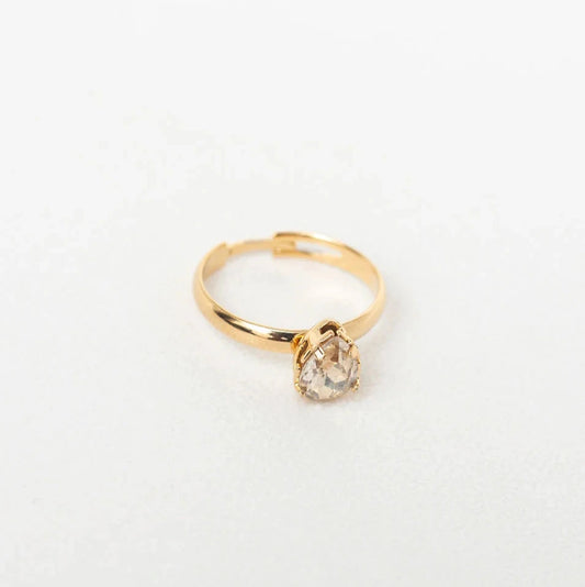 LIGHT PINK DROPLET SOLITAIRE RING - GOLD PLATED