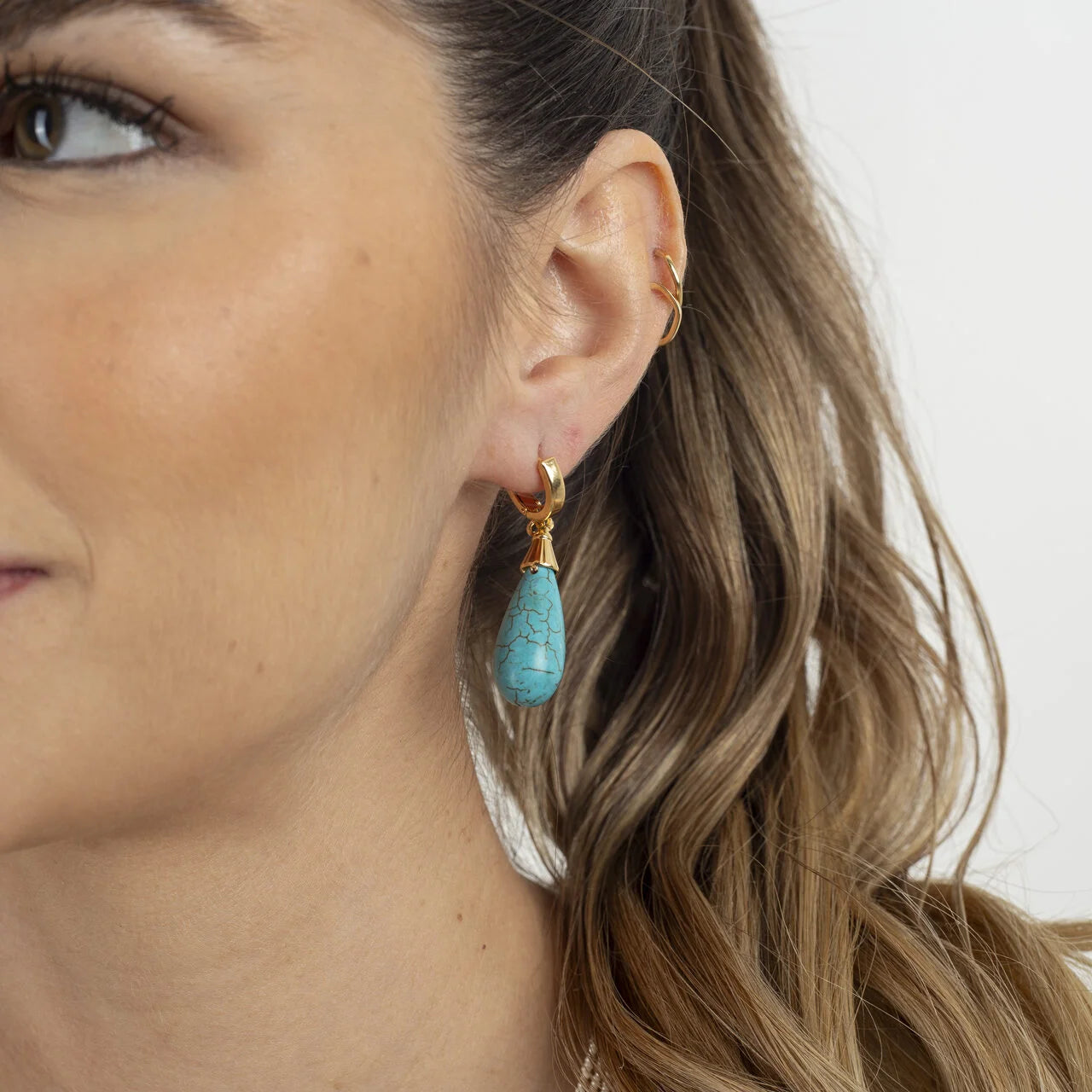 ANASTASIA EARRINGS TURQUOISE STONE GOLD PLATED