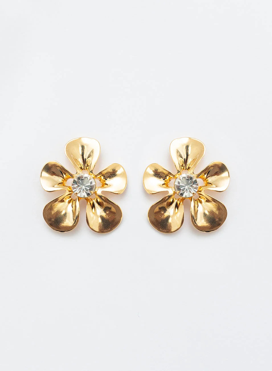 FLOWER BASE EARRINGS CRYSTAL GOLD PLATED