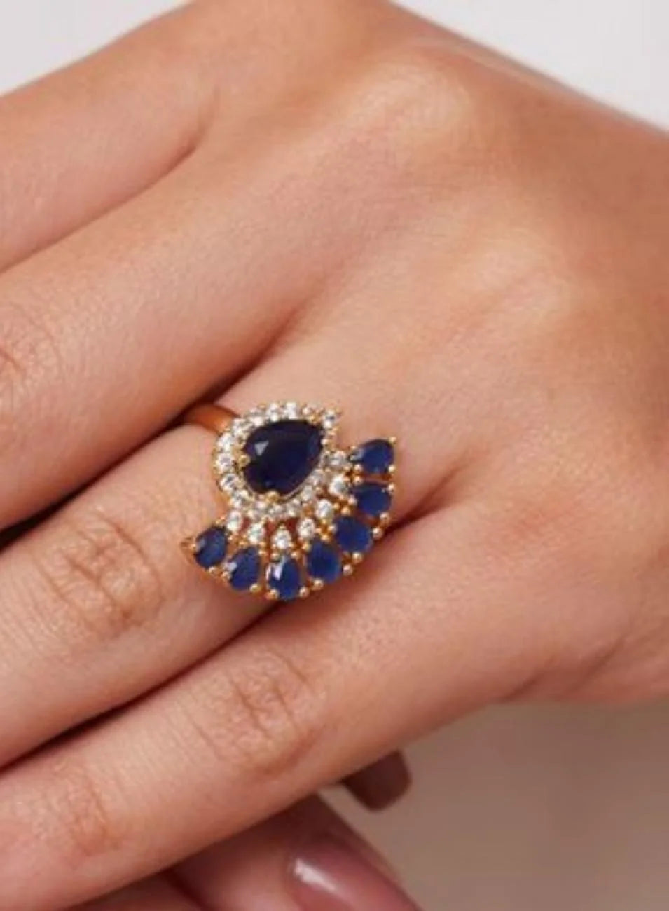 MAREZA RING WITH BLUE DROPS AND MINI ZIRCONS GOLD PLATED