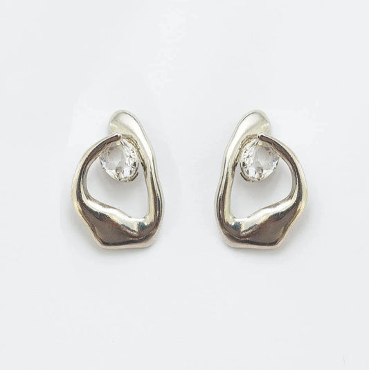 CONSTANZA EARRINGS WITH OVAL CLEAR CRYSTAL WHITE RHODIUM PLATED