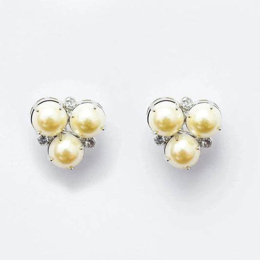 TRIANGULAR EARRINGS WITH PEARLS AND ZIRCONIA WHITE RHODIUM-PLATED