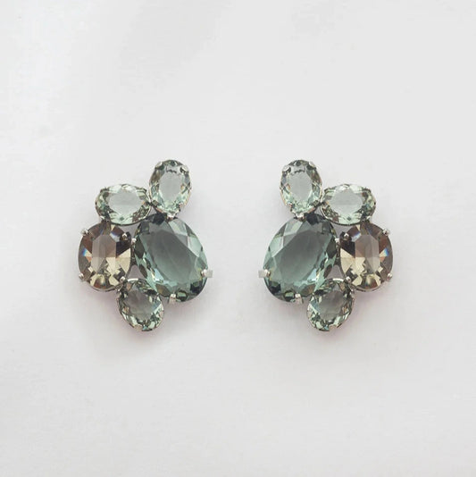 ISLAND EARRINGS WITH AMETHYST GREEN CRYSTALS WHITE RHODIUM PLATED