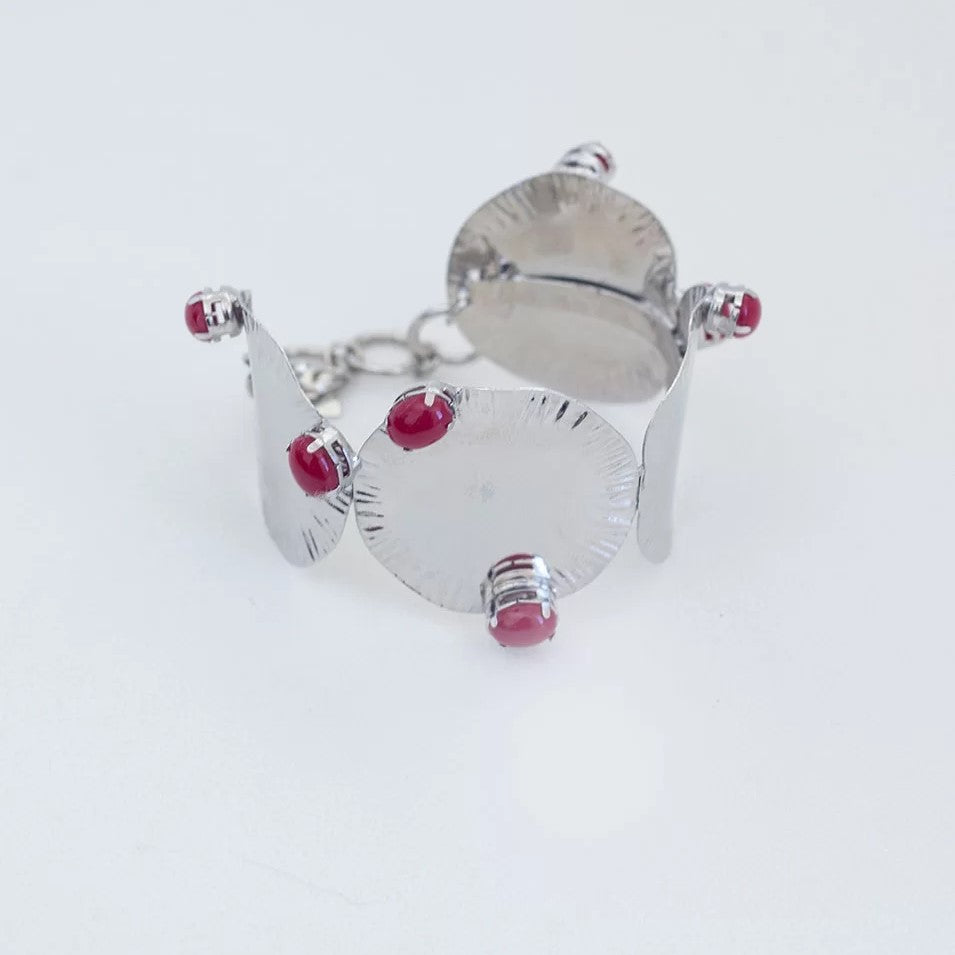 Cherry Bracelet with Bordeaux Resin Disc, White Rhodium Plating