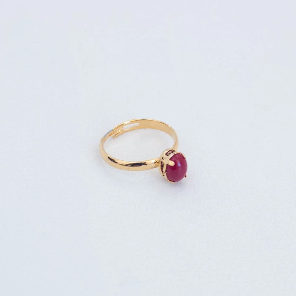 CHERRY SOLITAIRE RING BURGUNDY RESIN GOLD PLATED