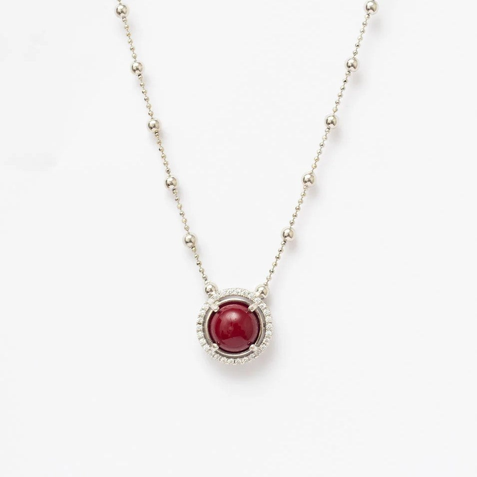 CHERRY PEARL NECKLACE WITH ZIRCONIA AND WHITE RHODIUM PLATING