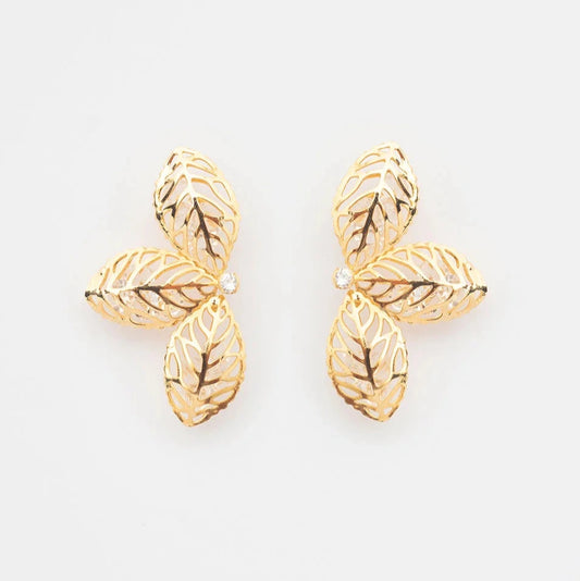 HALF-LEAF EARRINGS WITH CRYSTALS GOLD PLATED