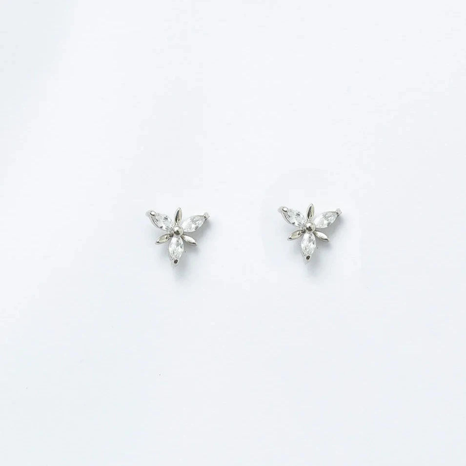 MINI FLOWER EARRINGS WITH CRYSTAL WHITE RHODIUM-PLATED