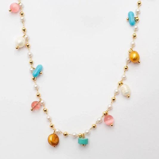 OASIS NECKLACE — MIX OF NATURAL STONES WITH GOLD PLATING