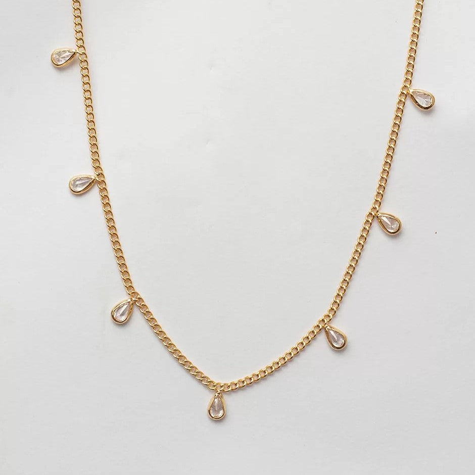 RAIN DROPS ZIRCONIA NECKLACE WITH GOLD PLATING