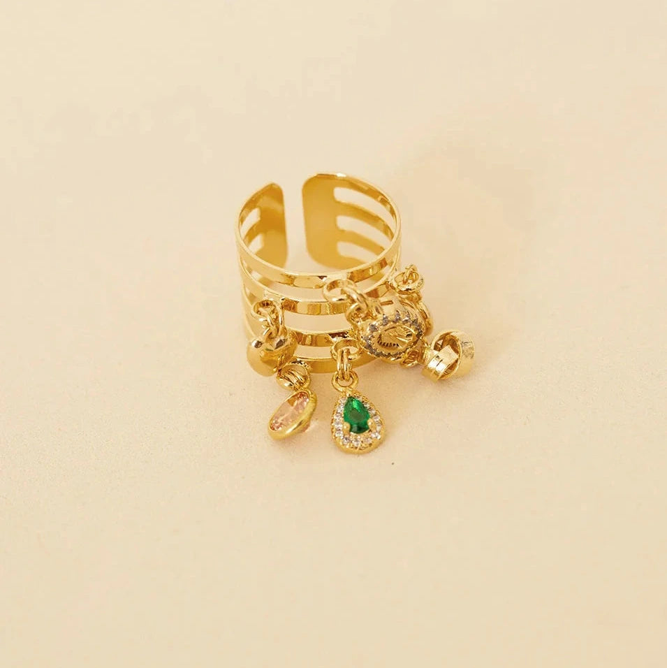 DANGLING CHARM RING — OUR LADY OF GRACES WITH GOLD PLATING