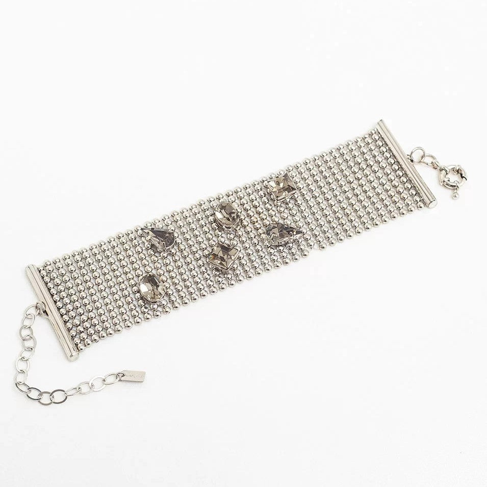 MESH BRACELET MIXED COLOR CRYSTALS WHITE RHODIUM PLATING