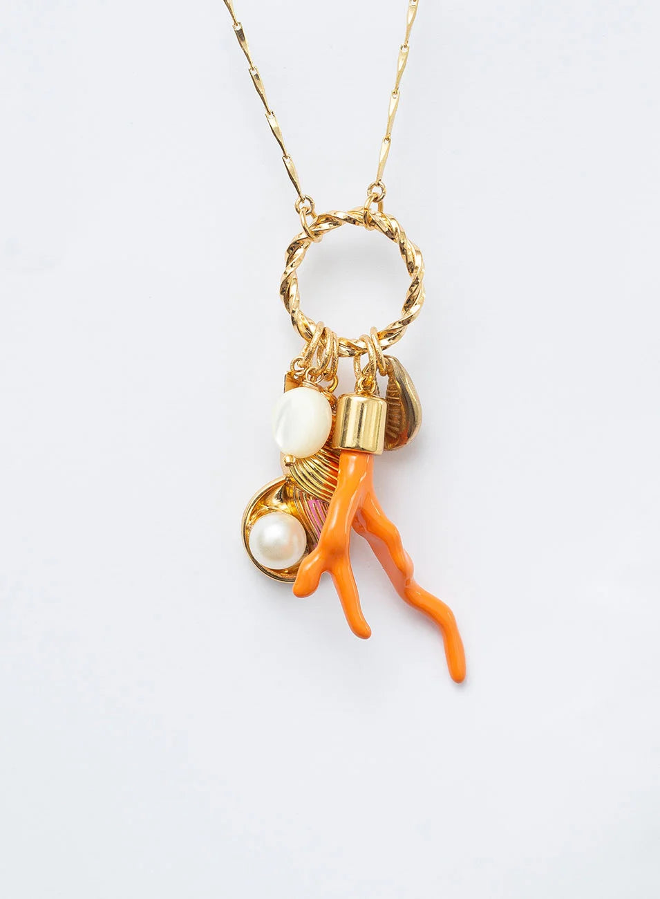 CORALINA NECKLACE WITH CHARMS AND NEEDLE CHAIN GOLD-PLATED