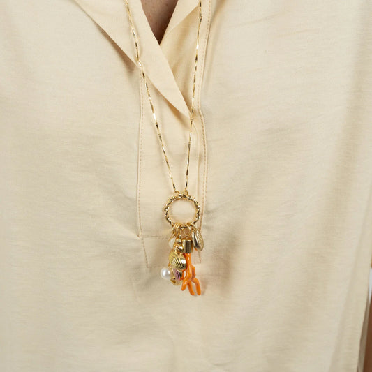 CORALINA NECKLACE WITH CHARMS AND NEEDLE CHAIN GOLD-PLATED